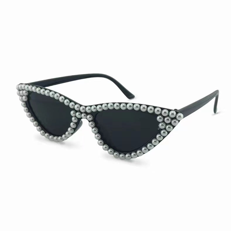 Premium Pearl-Embellished Triangular Cat-Eye Sunglasses