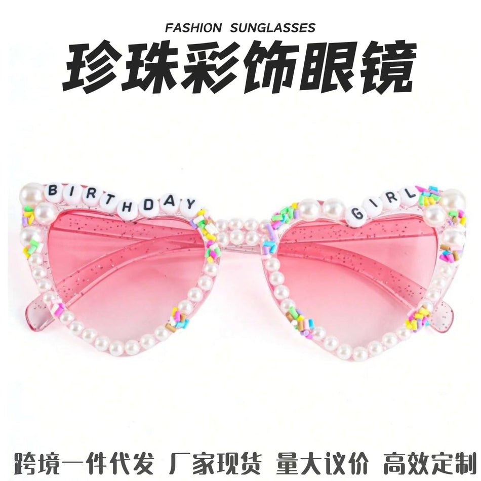 Premium Custom Pearl and Letter Heart-Shaped Party Glasses