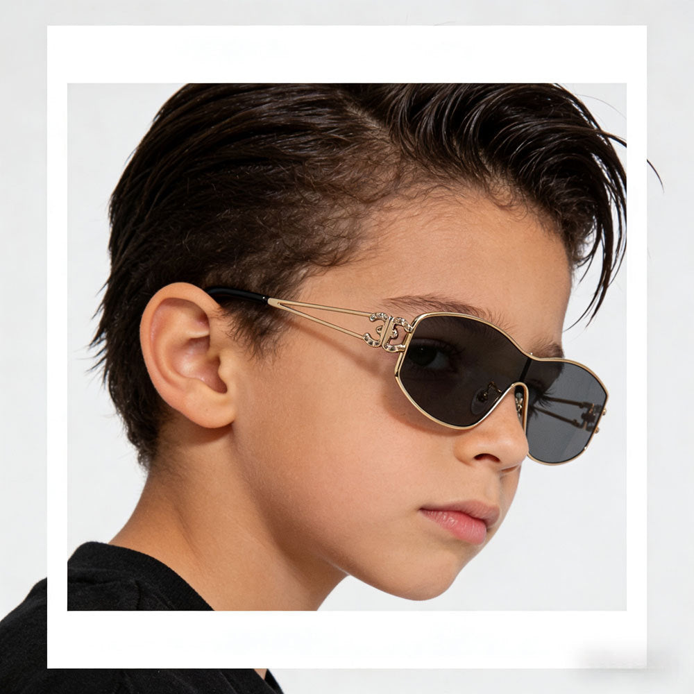 Black Premium "Old Money" Rhinestone-Embellished Futuristic Cat-Eye Sunglasses for Girls