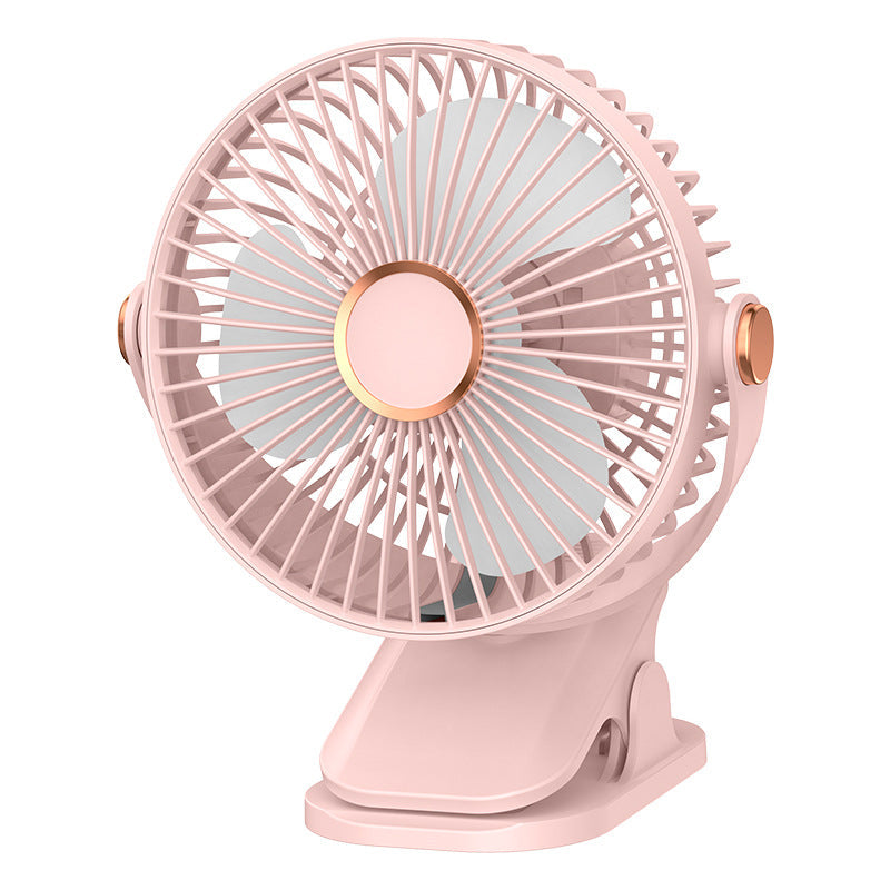 White Student Dormitory Clip-On Small Desk Fan with Built-In LED Night Light