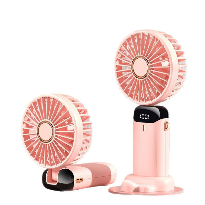 White New Cross-Border Handheld Desk Fan with USB Digital Display & Rechargeable Battery