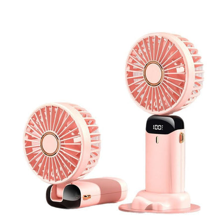 White New Cross-Border Handheld Desk Fan with USB Digital Display & Rechargeable Battery