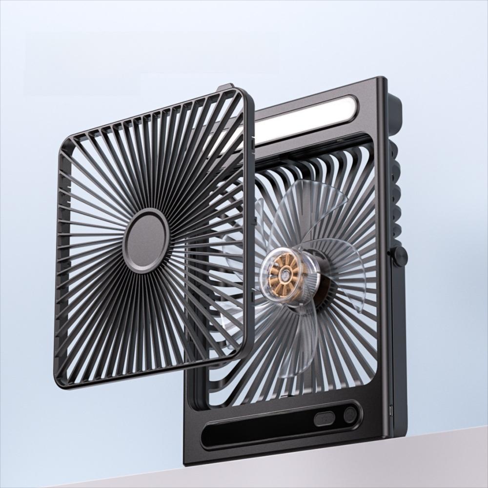 Black New Model Cross-Border Outdoor Camping Fan with Integrated USB Tent Lighting Lamp – 209mm