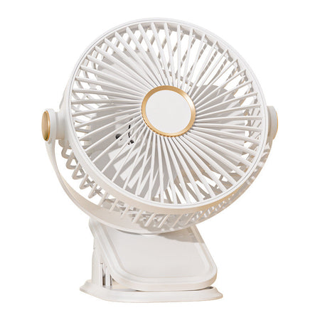White USB Clip-On Silent Circulating Fan for Desk and Dorm Use