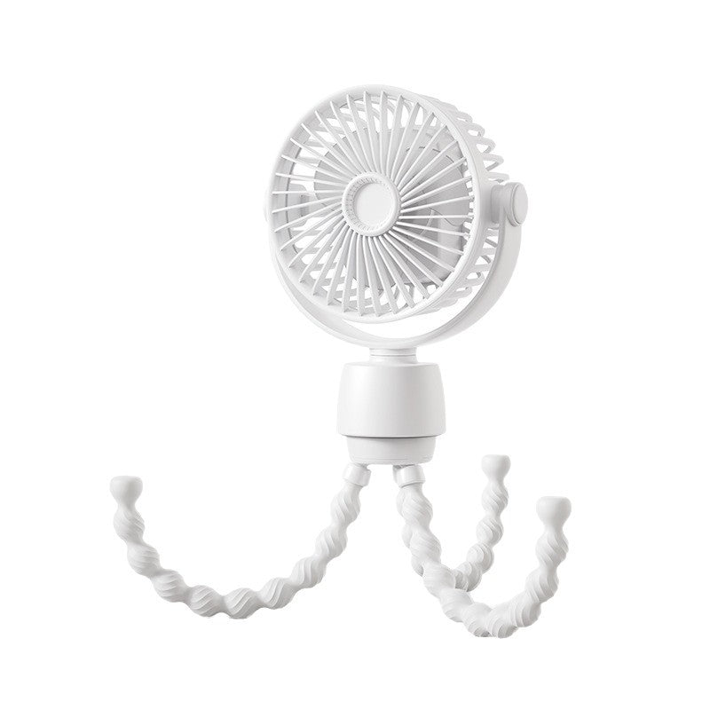 White Octopus-Shaped USB Mini Stroller Fan with Oscillating Head