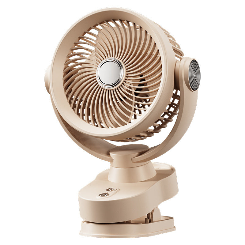 White USB Desktop Clip Fan with Oscillating Head and LED Light