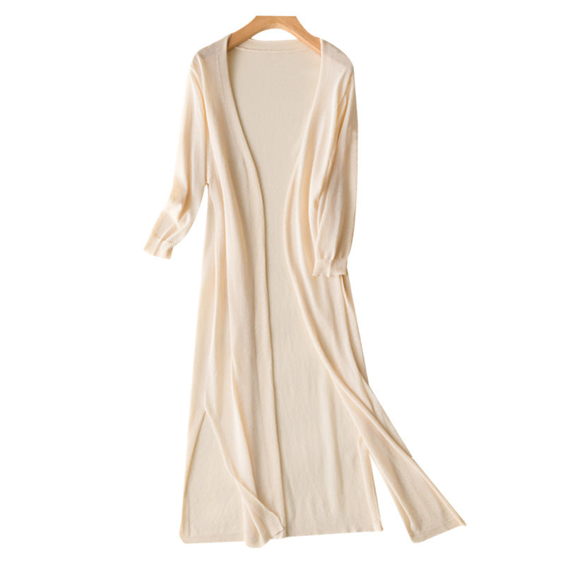 White Women’s Long Ice Silk Knit Cardigan Sun Protection Jacket