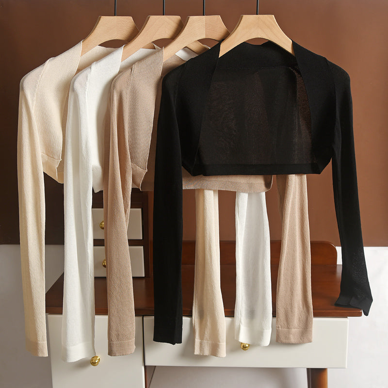 Pearl White Women’s Ice Silk Sun Protection Cropped Cardigan Jacket