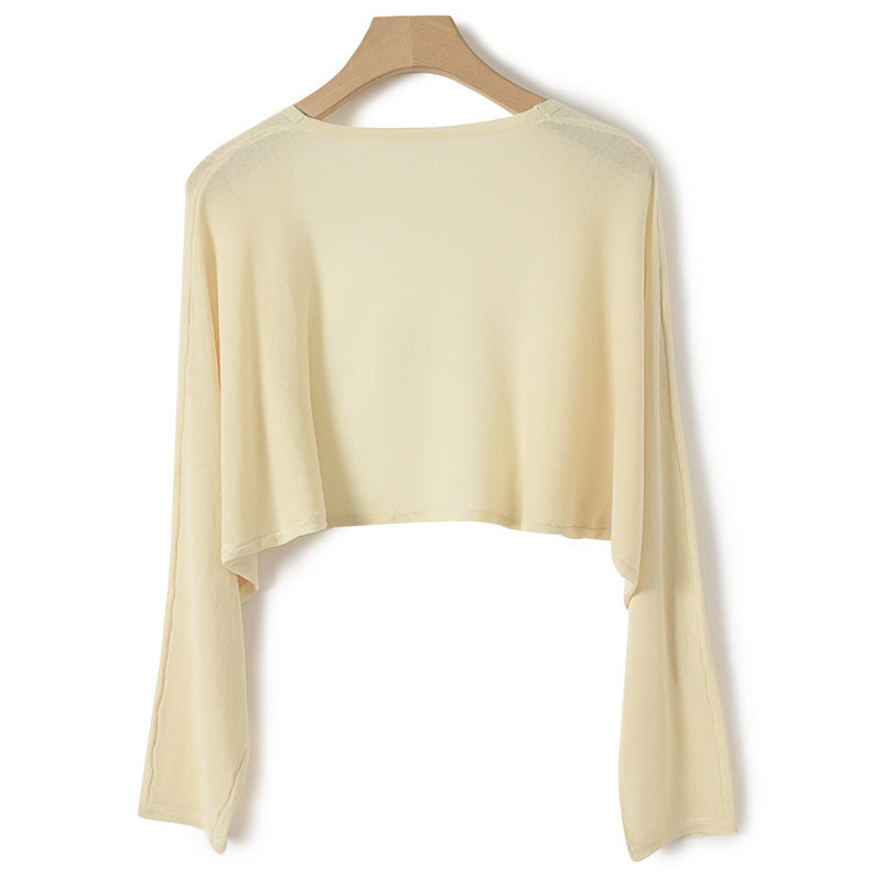 White Women’s Ice Silk Sun Protection Cropped Knit Cardigan