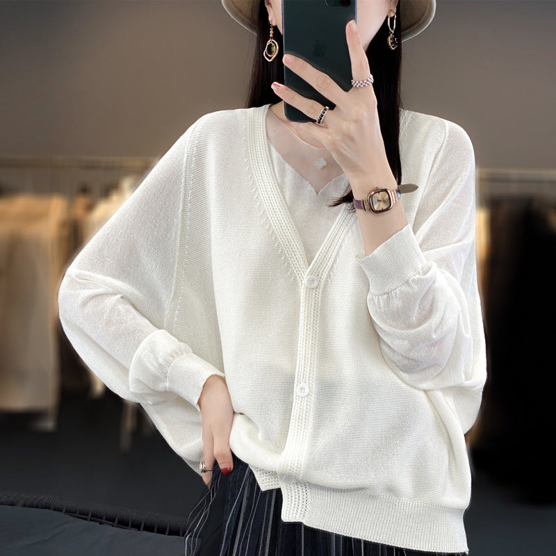 Women’s Ice Silk V-Neck Sun Protection Shawl Cardigan