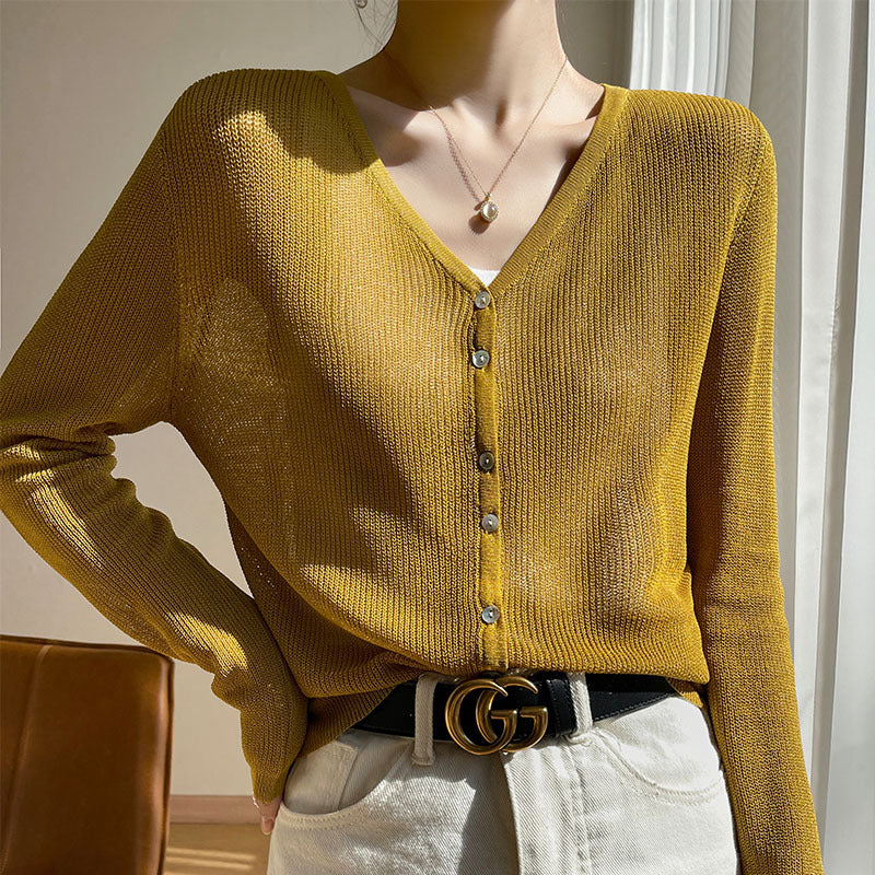 Apricot Women’s Linen Knit Sun Protection Shawl Cardigan Jacket