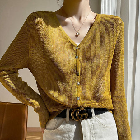 Apricot Women’s Linen Knit Sun Protection Shawl Cardigan Jacket
