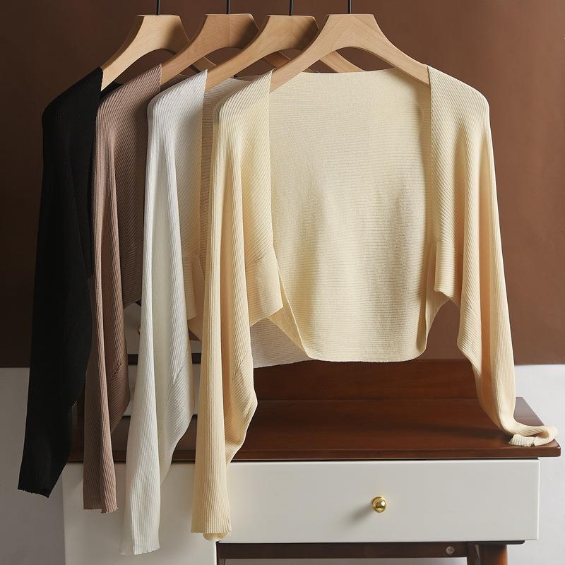 Light Beige Women’s Ice Silk Linen Knit UV Protection Shawl Cardigan