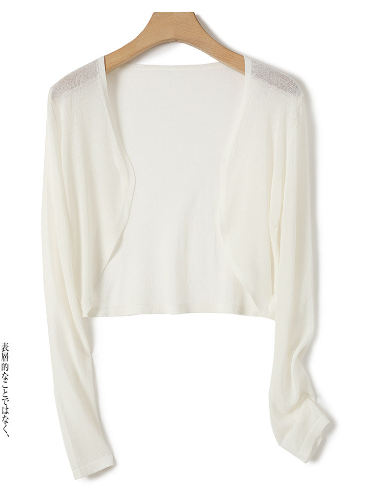 White Women’s Short Knit Sun Protection Shawl Cardigan