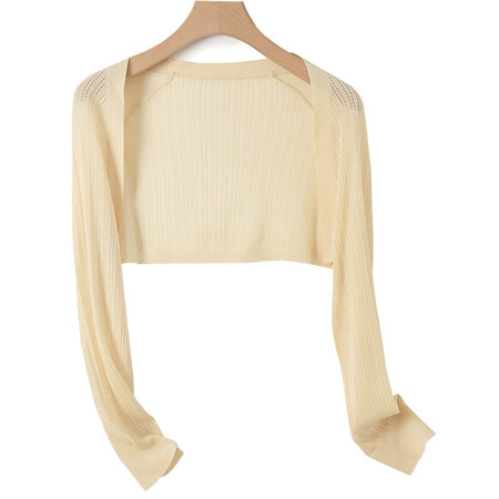 Beige Women’s Ice Silk Knit Sun Protection Cropped Cardigan