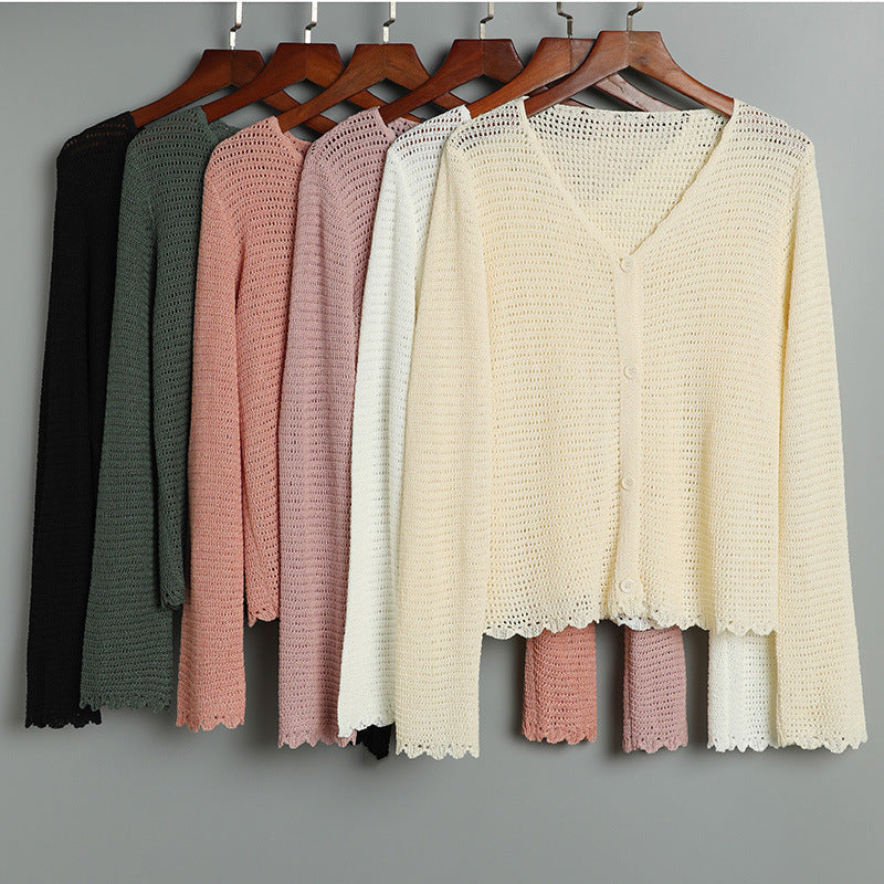 White Women’s Ice Silk V-Neck Sun Protection Shawl Cardigan