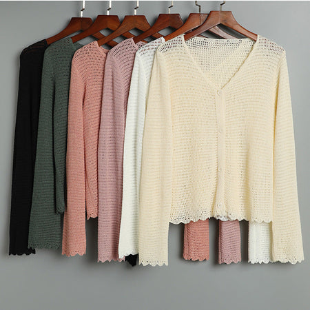White Women’s Ice Silk V-Neck Sun Protection Shawl Cardigan