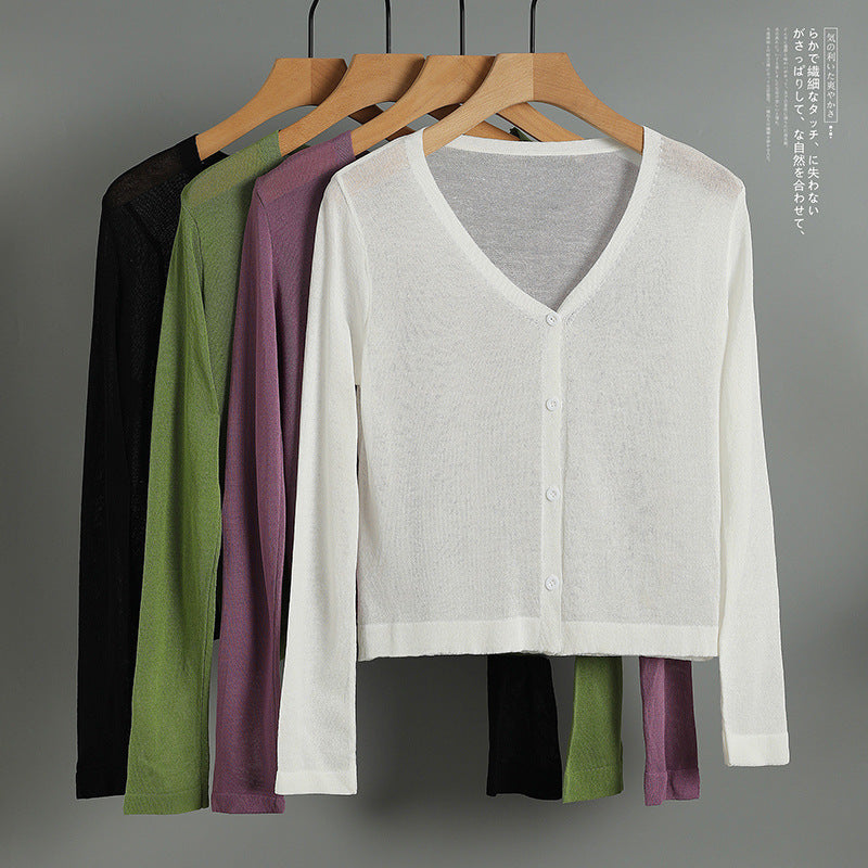 White Women’s Loose Ice Silk Sun Protection Knit Cardigan