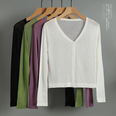 White Women’s Loose Ice Silk Sun Protection Knit Cardigan