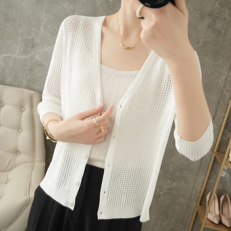 Black Women’s Ice Silk Mesh Knit Sun Protection Cardigan