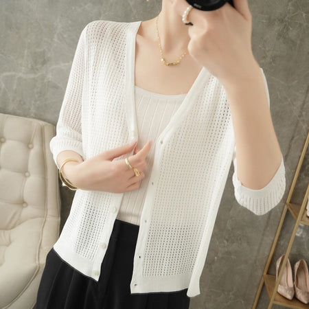 Black Women’s Ice Silk Mesh Knit Sun Protection Cardigan