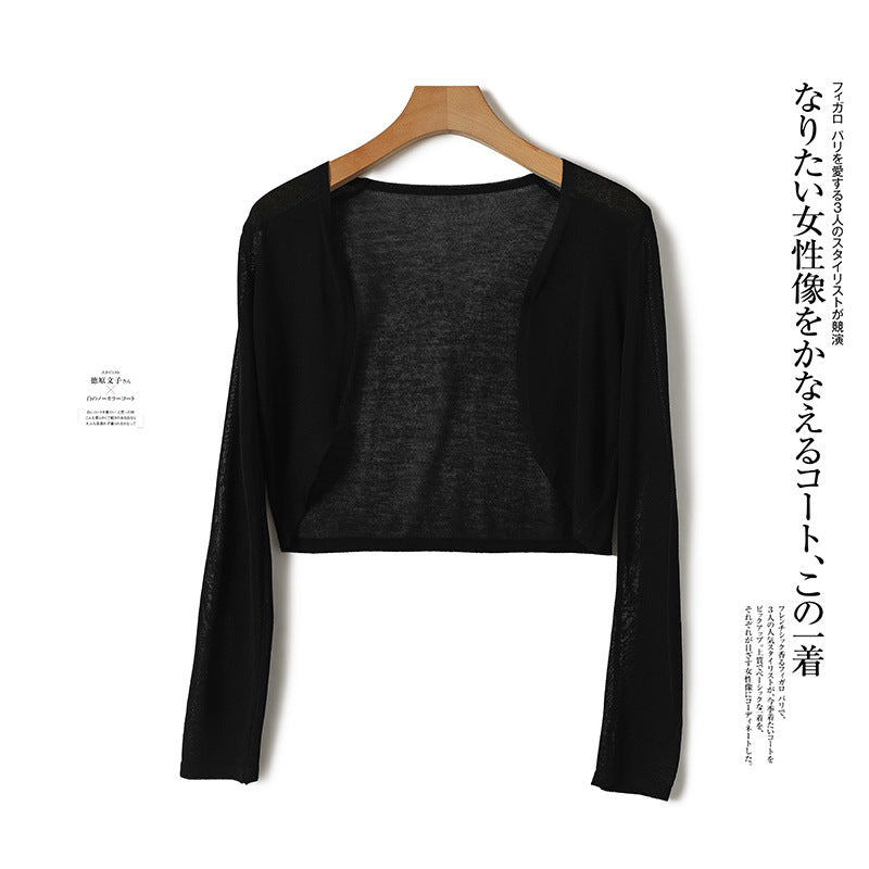 Women’s Ice Silk Sun Protection Short Knit Cardigan Waistcoat Top