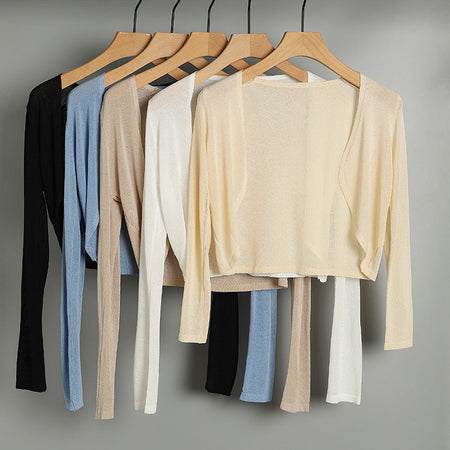 White Women’s Ice Silk Sun Protection Short Knit Cardigan Waistcoat Top
