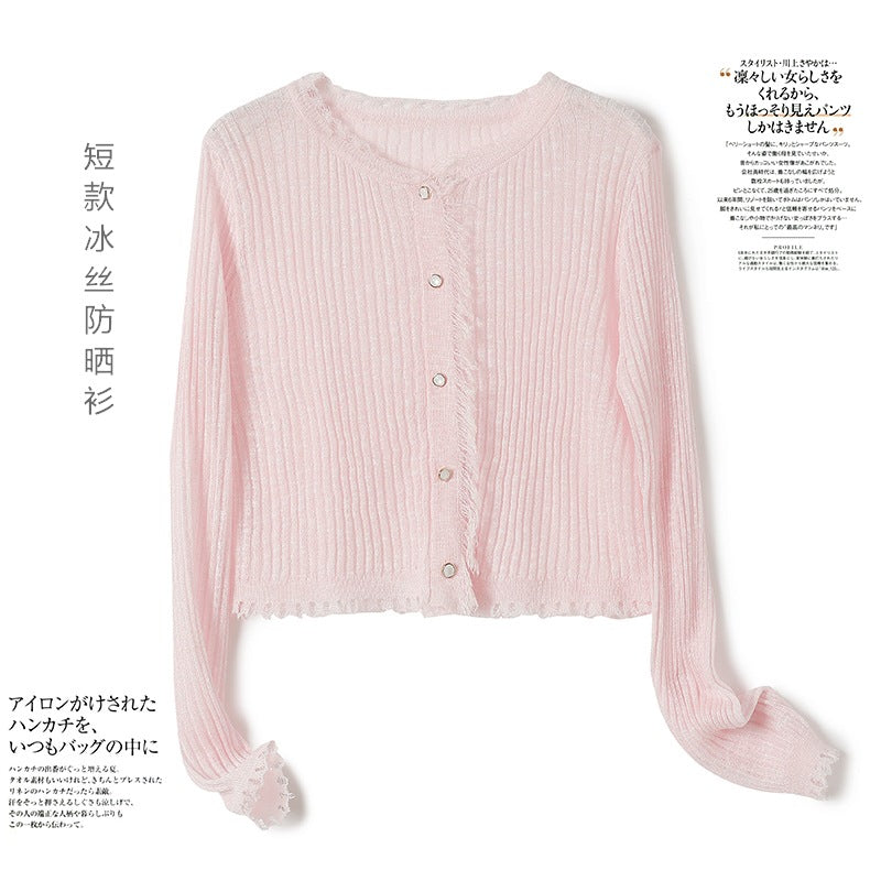 Women’s Ice Silk Slim Summer Knit Long Sleeve Cardigan Top Wear