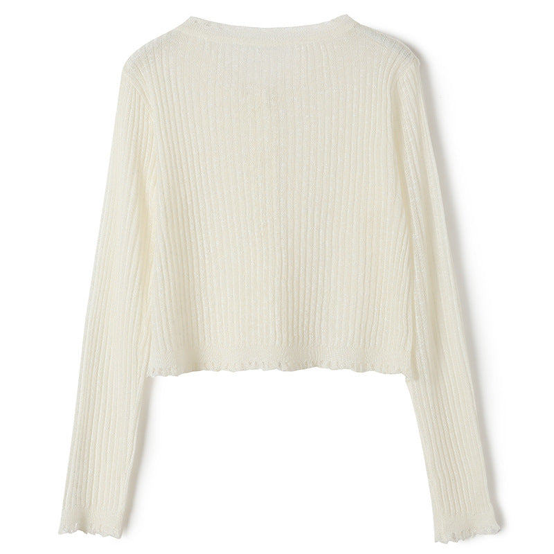 White Women’s Ice Silk Slim Summer Knit Long Sleeve Cardigan Top Wear