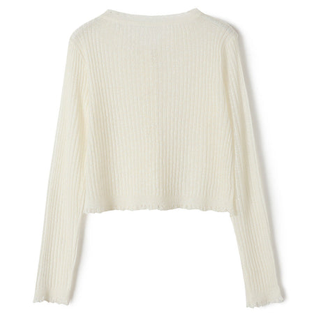 White Women’s Ice Silk Slim Summer Knit Long Sleeve Cardigan Top Wear