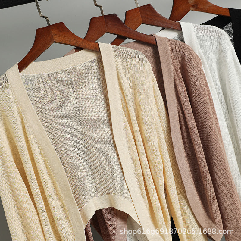 Women’s Ice Silk Sun Protection Short Knit Shawl Cardigan