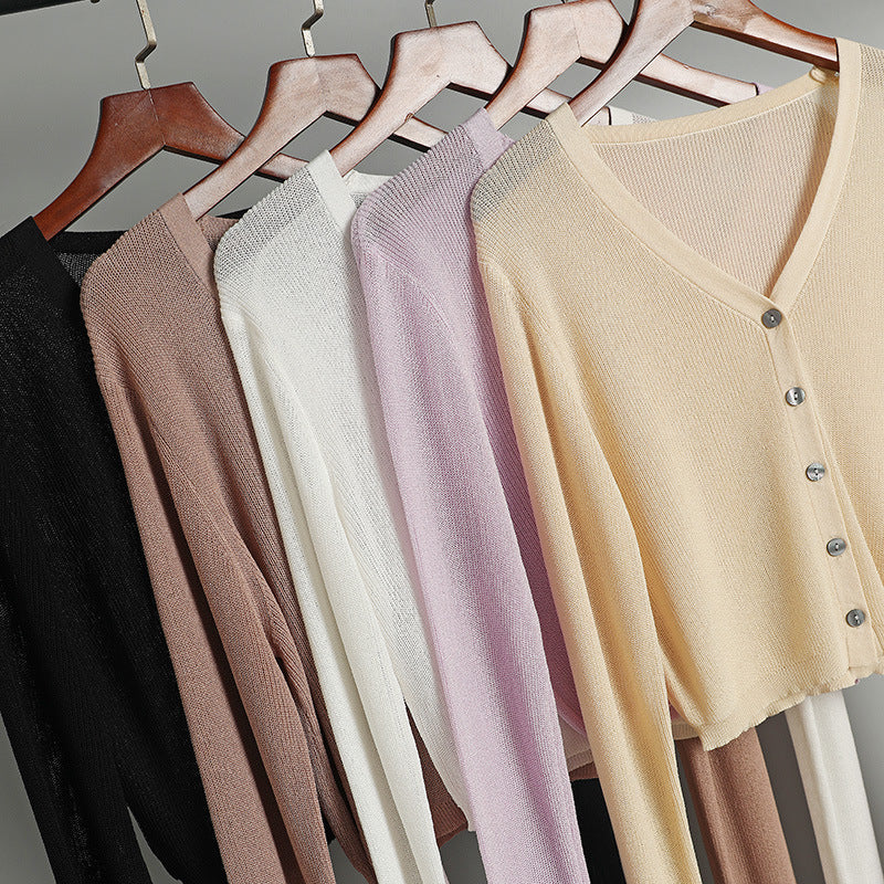 White Women’s Hollow Knit Sun Protection Long Sleeve Cardigan Shawl