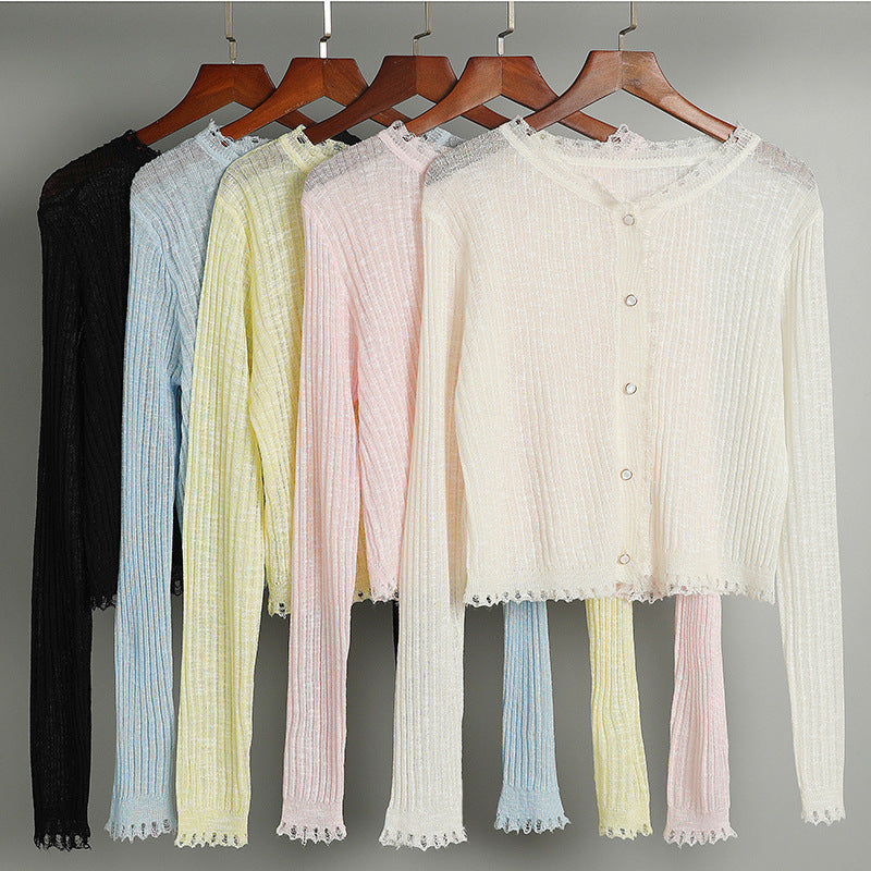 Women’s Raw Edge Ice Silk Knit Sun Protection Cardigan