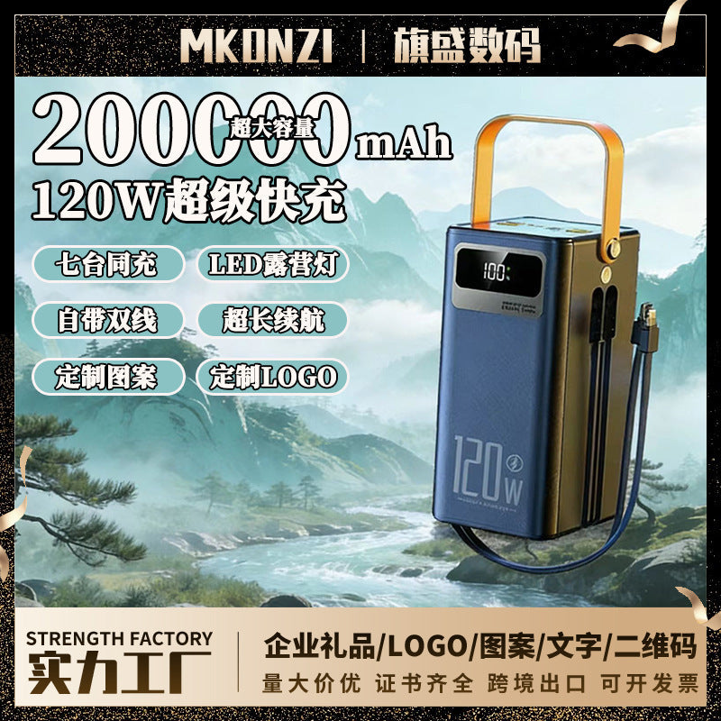 High-Capacity 120W Solar Power Bank with Built-In Cables