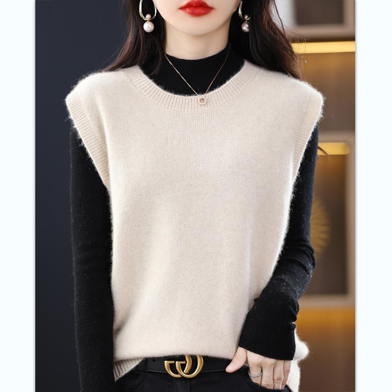 Emma Orange Women’s Round Neck Loose Fit Knitted Vest Sleeveless Top