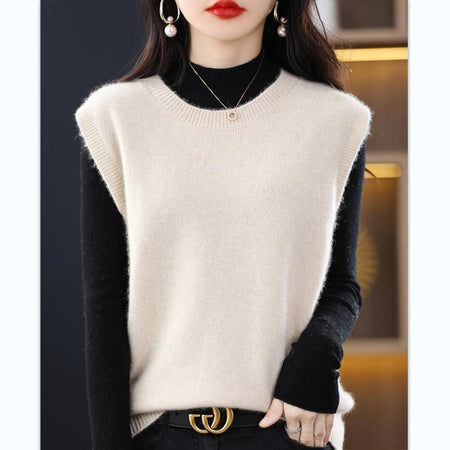 Emma Orange Women’s Round Neck Loose Fit Knitted Vest Sleeveless Top