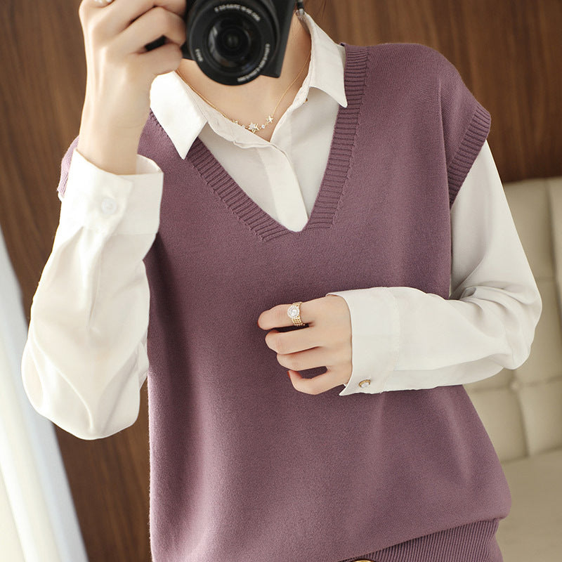 Women’s V-Neck Loose Fit Knit Sweater Vest Casual Top