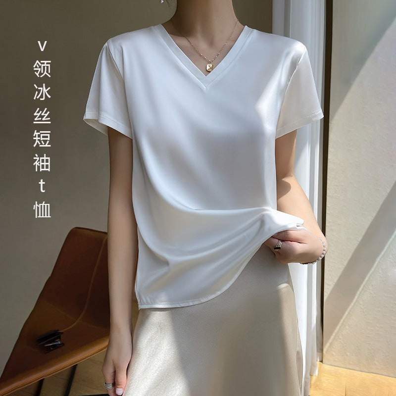 Women’s Ice Silk Loose Fit Short Sleeve Plus Size Summer Top