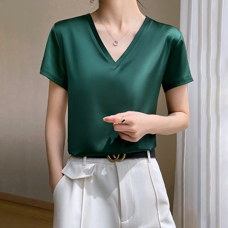 Pure White Women’s Ice Silk Loose Fit Short Sleeve Plus Size Summer Top