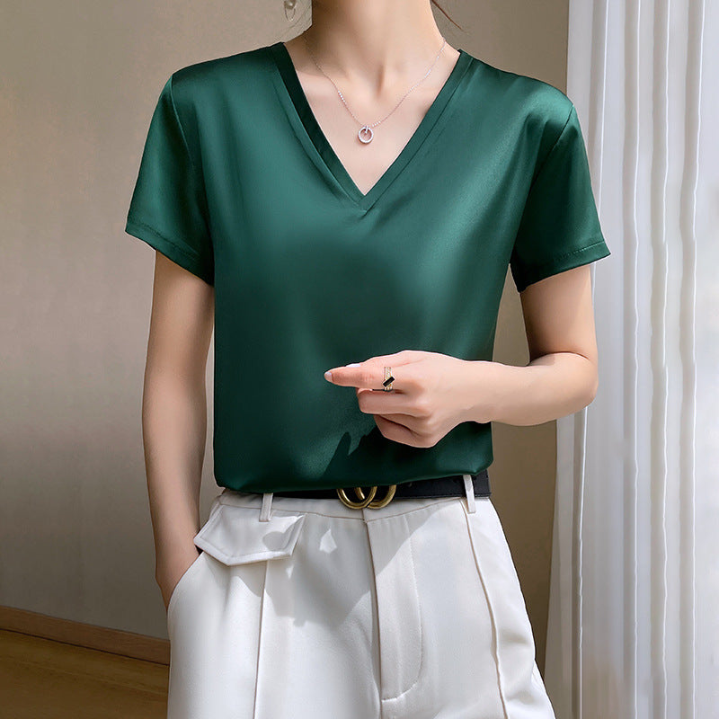 Pure White Women’s Ice Silk Loose Fit Short Sleeve Plus Size Summer Top
