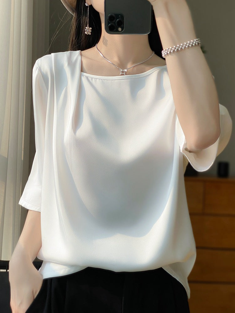 Black Women’s Ice Silk Loose Fit Three Quarter Sleeve Summer Top