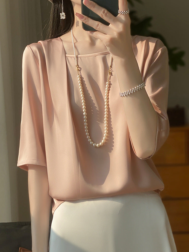 Women’s Ice Silk Loose Fit Three Quarter Sleeve Summer Top