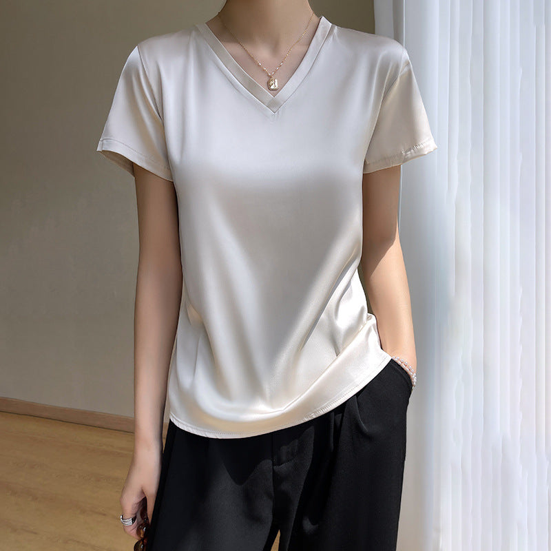 White Women’s Loose Fit Solid Color Short Sleeve Summer Pullover Top