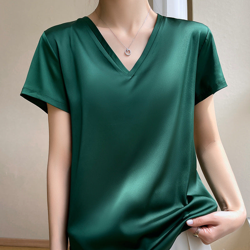 Women’s Loose Fit Solid Color Short Sleeve Summer Pullover Top