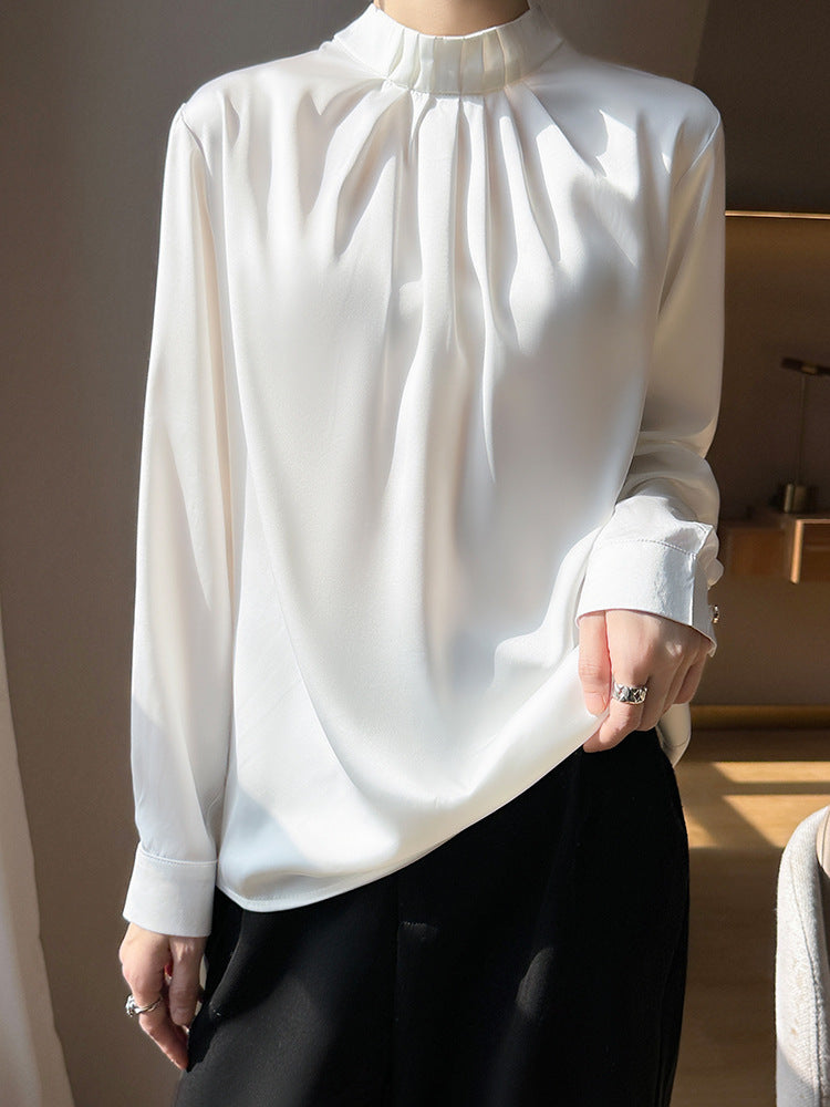 Champagne Women’s French Style Loose Fit Collared Fashion Shirt Top