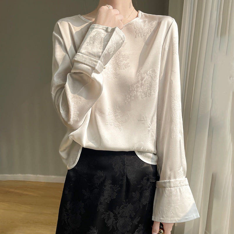 Pearl White Women’s White Spliced Loose Fit Long Sleeve Layering T-Shirt Top