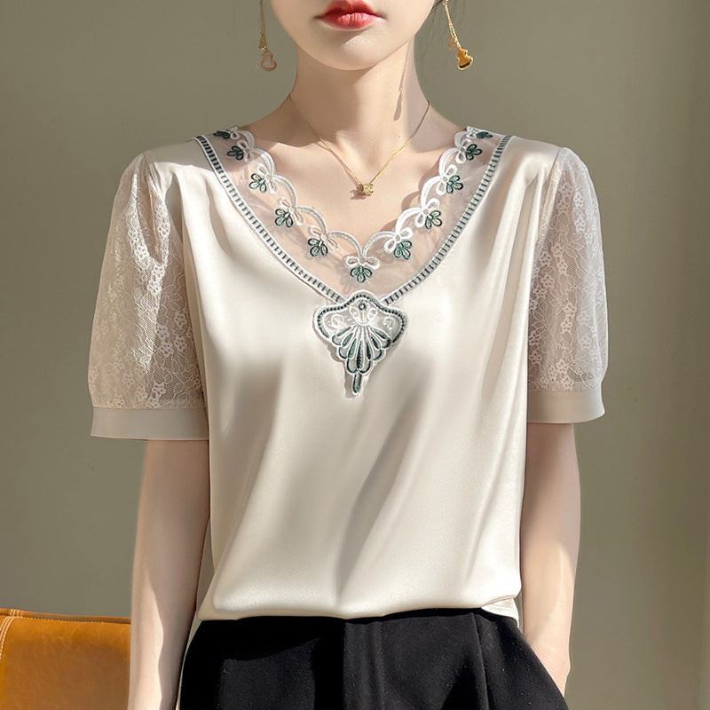 Champagne Women’s Black & White Versatile Suit Style Bottoming Top Shirt