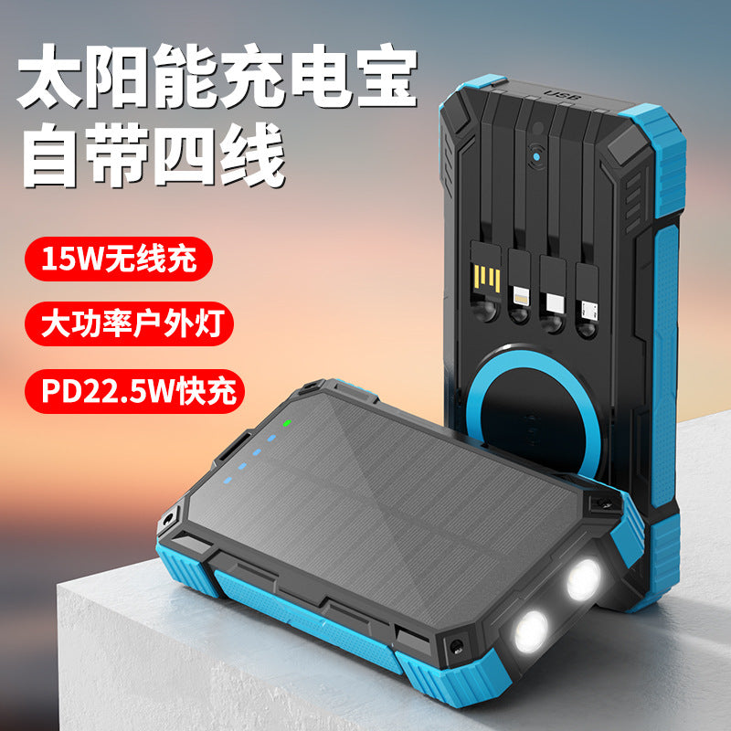 Premium Outdoor 20000mAh Solar Power Bank with Integrated Cables