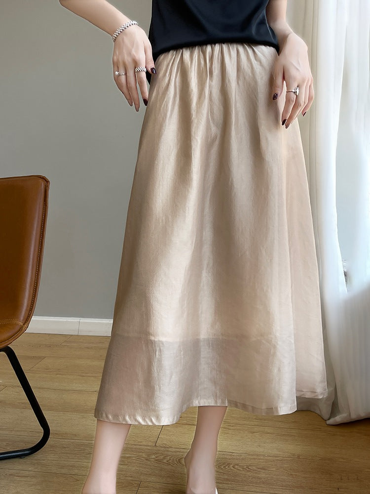White Women’s Ice Silk High-Waisted A-Line Mid-Length Summer Skirt
