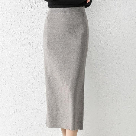 Huang Camel Women’s High-Waisted Knit Mid-Length Pencil Skirt Straight Fit